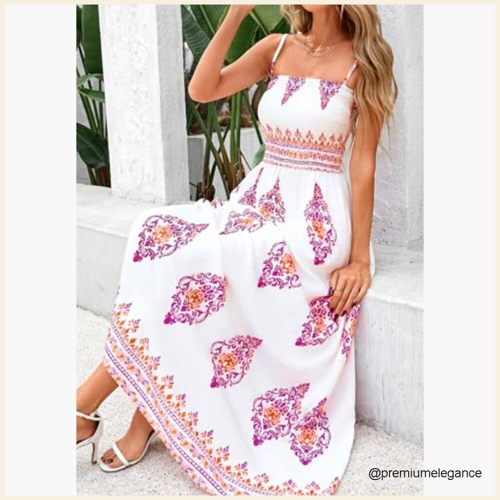 Floral Maxi Sundress with Spaghetti Straps, Pockets, Boho Beach Dress - Picture 5 of 7